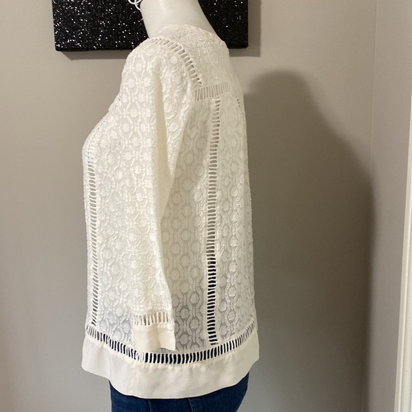 Rebecca Taylor Geo Clip Brocade Top Scoop Neck Shirt Blouse White Sz 4 - Picture 5 of 9